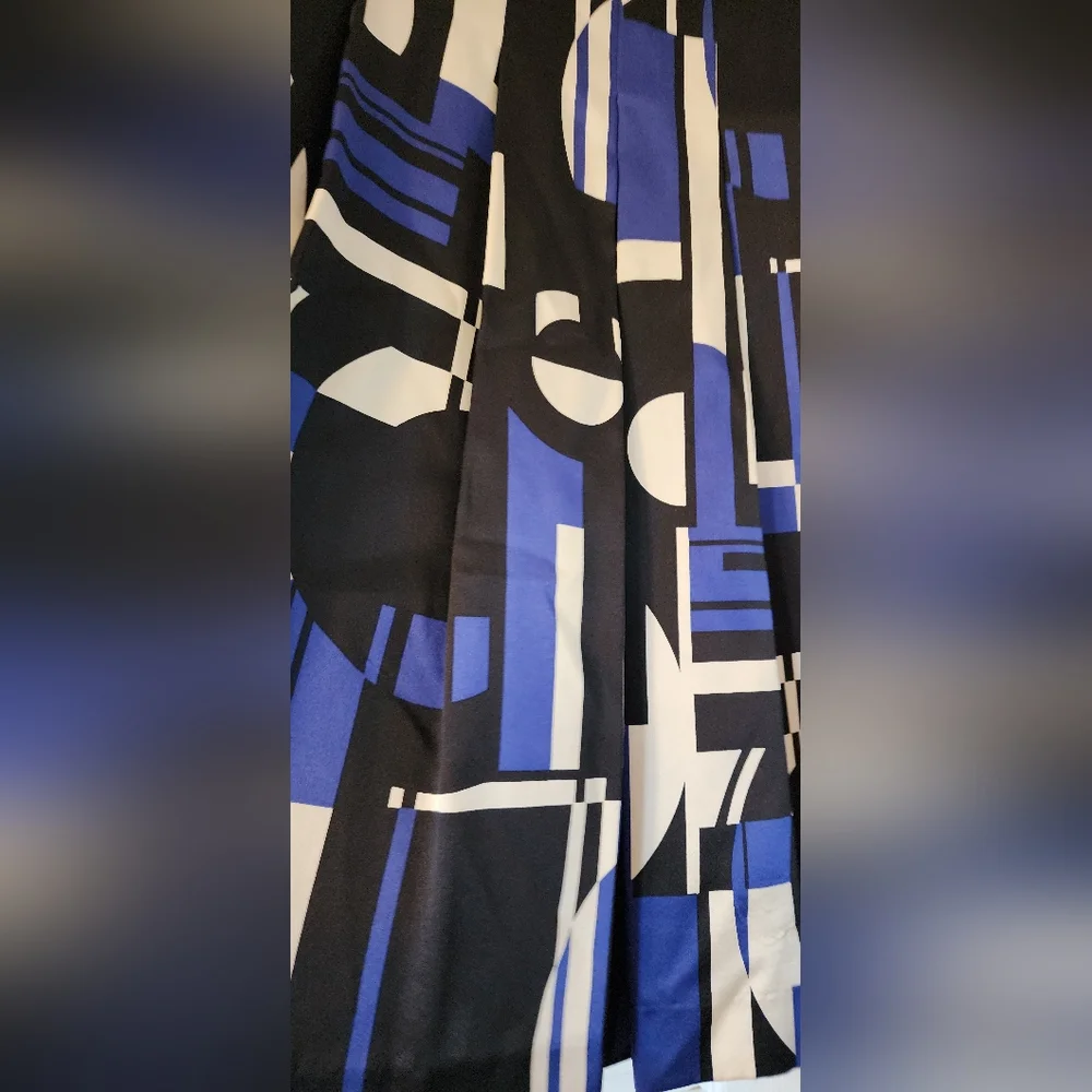 Ralph‎ Lauren 100% Silk Skirt Pleated Geometric Pattern Blue Black 4
